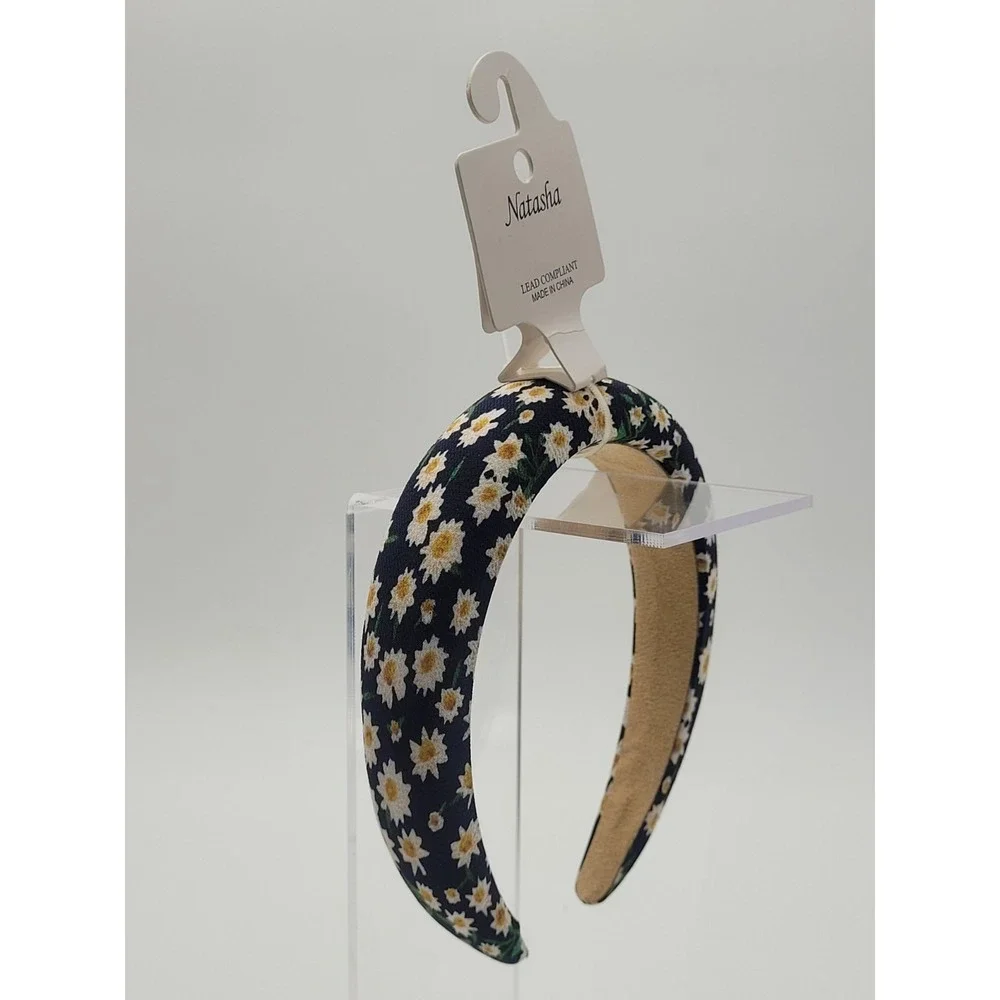 NWT Natasha Headband Navy Blue Daisies‎ Flowercore Bloomcore Romantic Cottage